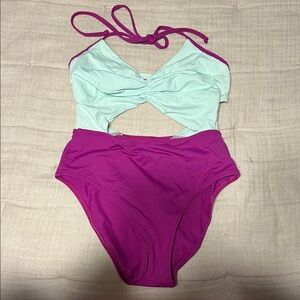 Two-Tone Halter One-Piece Swimsuit